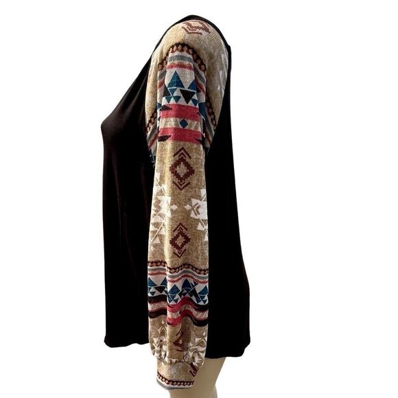 a.gain New! Tribal Aztec Top V Neck Puff Long Sleeve Super Soft Pullover Blouse - Picture 13 of 15